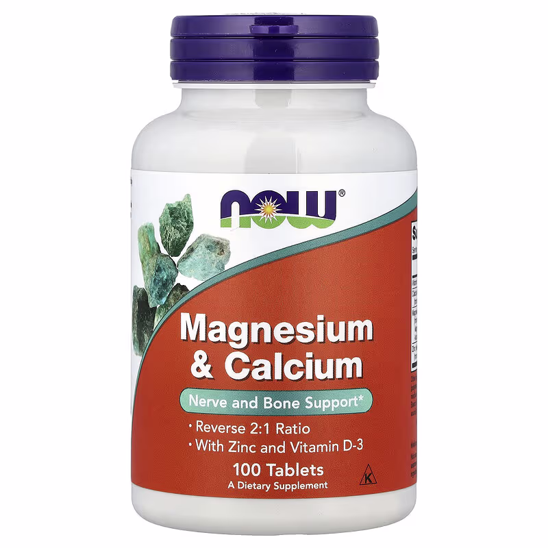 NOW Magnesium & Calcium With Zinc and Vitamin D-3, 100 Tablets