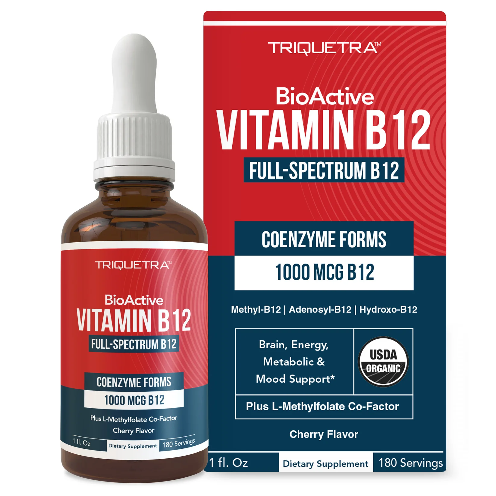 Triquetra BioActive B12 (1000 mcg) Liquid: Vitamin B12 Plus L-Methylfolate, 1 FL oz