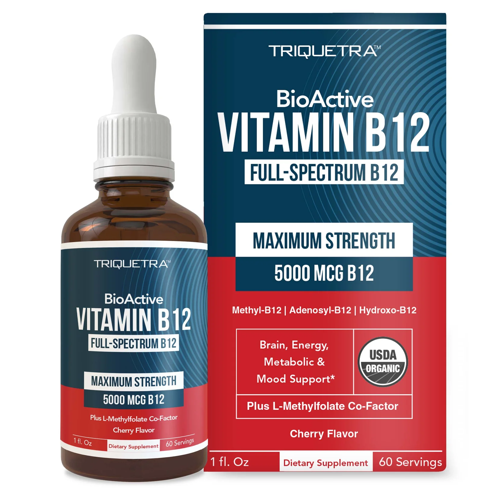 Triquetra  BioActive B12 Liquid: Vitamin B12 Plus L-Methylfolate 500 mcg, 1 FL 60 Servings