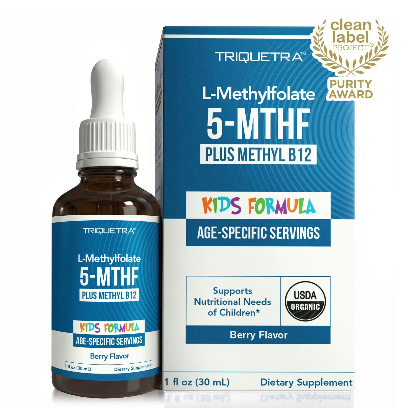 Triquetra  L-Methylfolate 5-MTFH Plus B12 Cofactor Kids Formula Berry Flavour, 1 FL (30 ML)