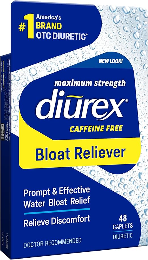 Diurex Caffeine-Free Bloat Relief, Maximum Strength, Relieve Water Bloat Discomfort, 48 Caplets